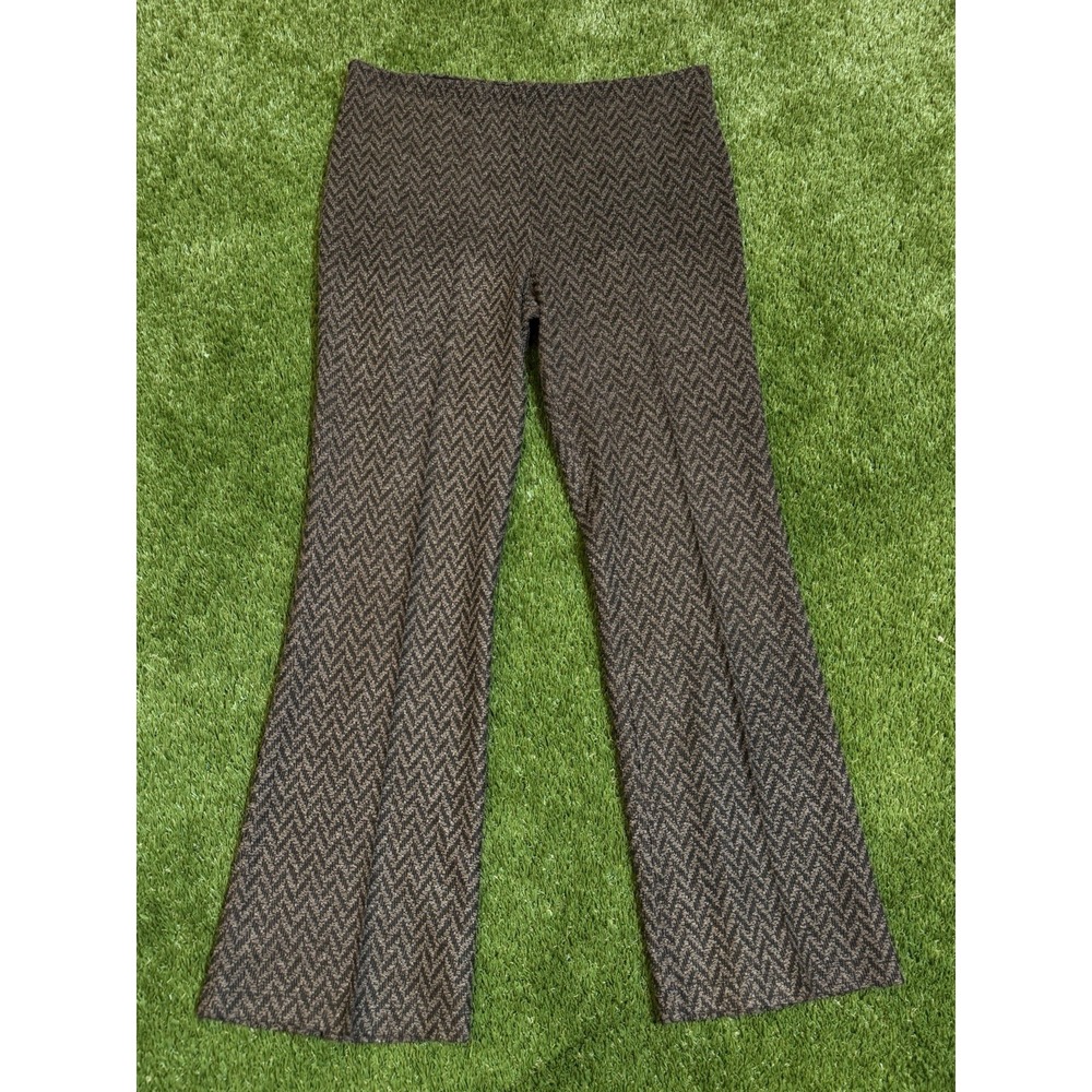 Vintage VTG Finesse Women's Brown Pants With Elastic Waist Herringbone Chevron